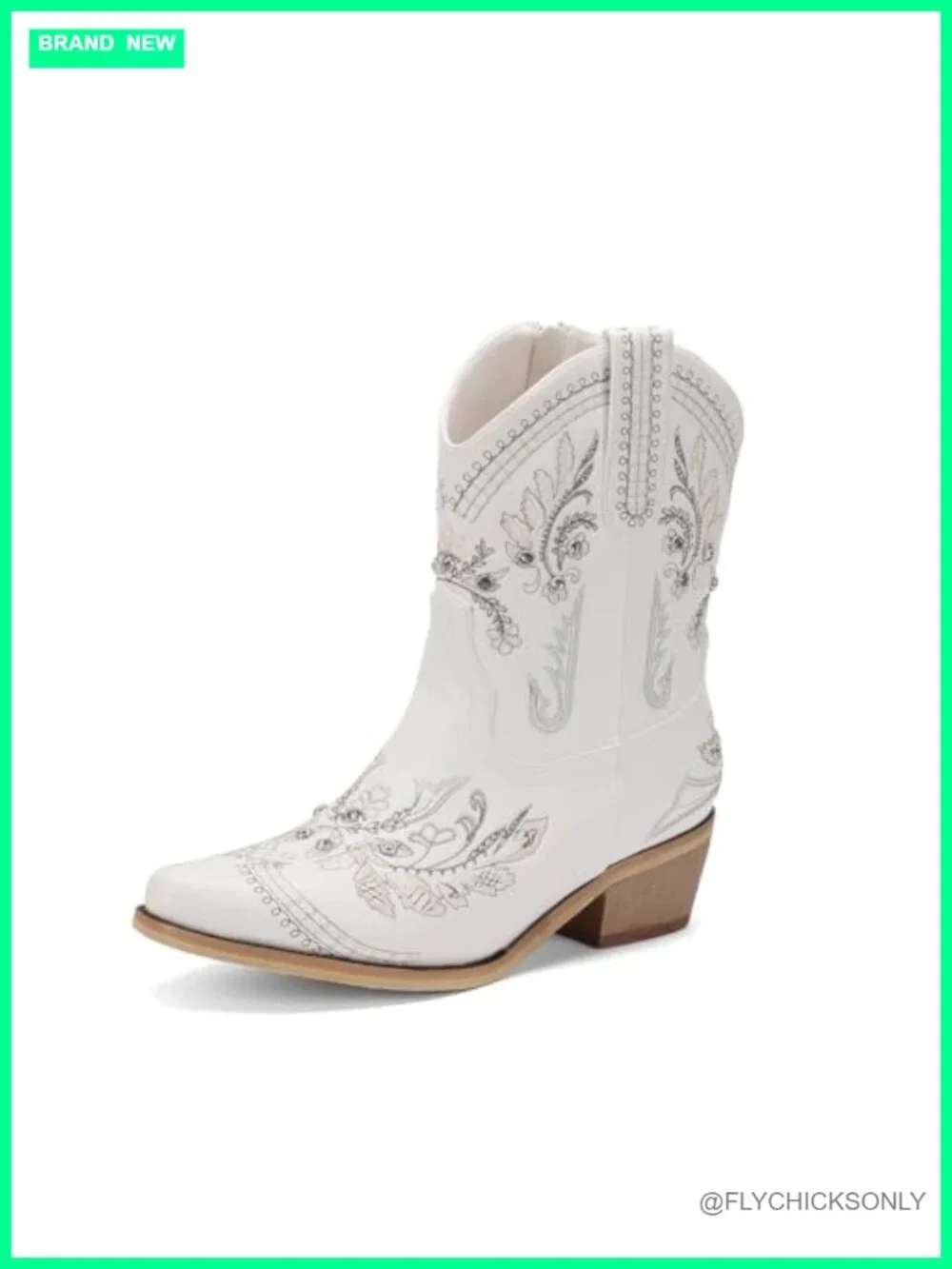Rhinestone Embroidered Ankle Cowboy Boots with Chunky Heel